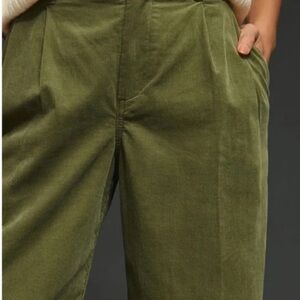 By Anthropologie Olive Green Corduroy Pants 26T Wide Leg 100% COTTON
